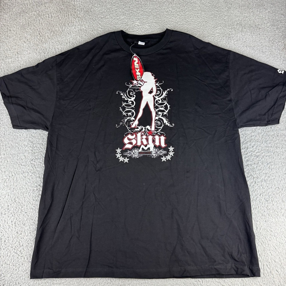 Skin Industries T Shirt Y2k Men's Size XXl Black Nwt Nos Rare Moto Skate